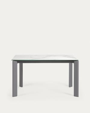 Axis extendable porcelain table with Kalos Blanco finish and dark grey steel legs, 140 (200) cm