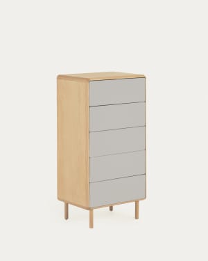 Anielle solid and ash veneer chest of five drawers 60 x 117 cm