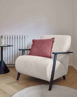 Meghan white bouclé armchair with solid ash legs with wenge finish FSC Mix Credit