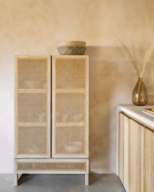 Ντουλάπα Rexit, 90 x 160 εκ, μασίφ ξύλο mindi και καπλαμάς, rattan