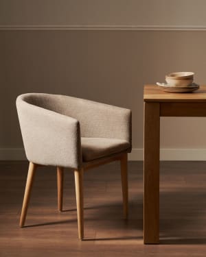 Harlan Stuhl aus brauner Chenille mit Beinen aus massiver Esche