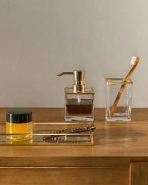 Soanet Glass and Metal Soap Dispenser with Gold Finish