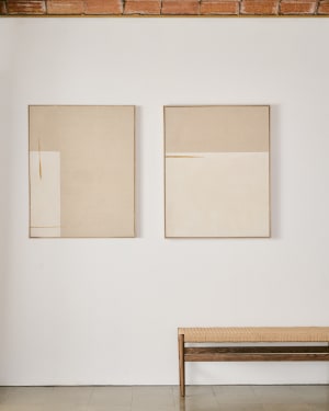 Salin abstract painting with a horizontal linen stripe 80 x 100 cm