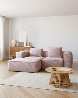 Blok 2 seater sofa with left side chaise longue in pink wide seam corduroy, 240 cm FSC Mix Credit FR
