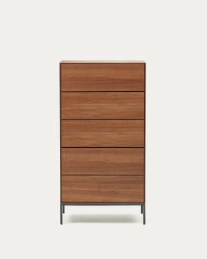 Vedrana 5 drawer chest of drawers in walnut veneer with black steel legs, 60 x 114 cm