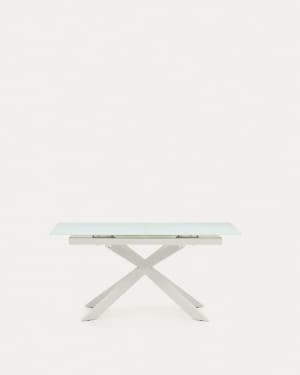 Atminda extendable table in glass and MDF with steel legs in white, 160 (210) x 90 cm