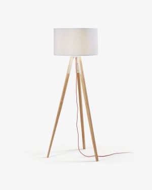 Iguazu floor lamp in solid pine wood UK adapter