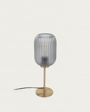 Hestia table lamp in metal with brass and grey glass finish UK adapter