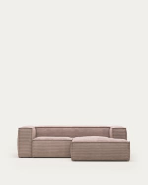 Blok 2 seater sofa with right side chaise longue in pink wide seam corduroy, 240 cm FSC Mix Credit FR