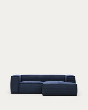 Blok 2 seater sofa with right side chaise longue in dark blue, 240 cm FR