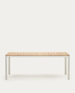 Bona aluminium and solid teak table, 100% outdoor suitable with white finish, 200 x 100 cm