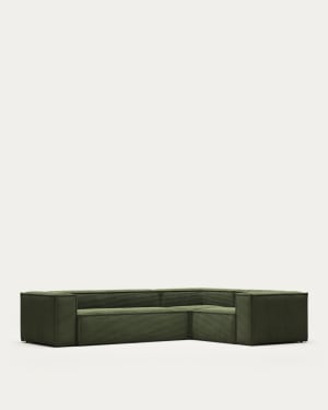 Blok fire-retardant 4-seater corner sofa in thick green corduroy 320 x 230cm/230 x 320cm FSC Mix Credit