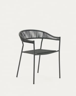 Silla de exterior apilable Futadera de cuerda sintética gris y acero con pintado gris