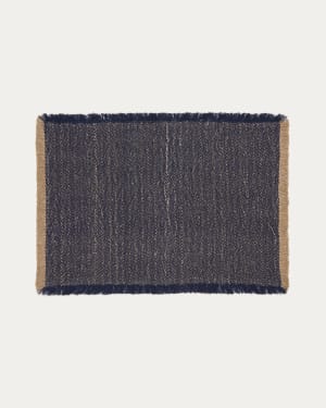Silati set of 2 blue individual linen and cotton placemats with fringes