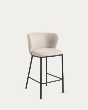 Tabouret Ciselia en chenille beige et pieds en acier noir hauteur 65 cm FSC Mix Credit