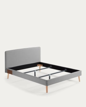 Cama desenfundable Dyla gris patas de madera maciza de haya para colchón de 150 x 190 cm