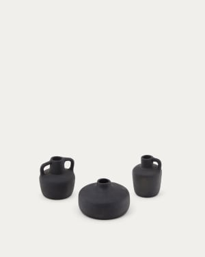 Sofra set of 3 terracotta vases in a black finish, 6 cm / 7 cm / 10 cm