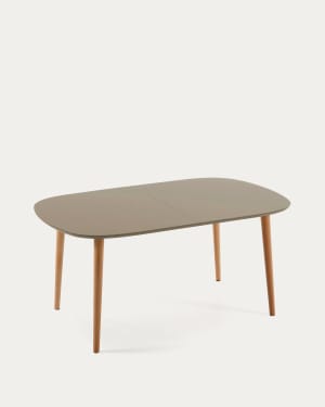 Oqui oval extendable MDF table with brown lacquer and solid beech legs 160 (260) x 100 cm