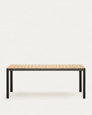 Bona aluminium and solid teak table, 100% outdoor suitable with black finish, 200 x 100 cm