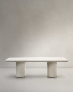 Canaret cement table in a glossy white finish, 239 cm x 102 cm