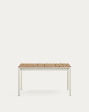Canyelles extendable outdoor table, plastic lumber and matte white aluminium, 140 (200) x 90 cm