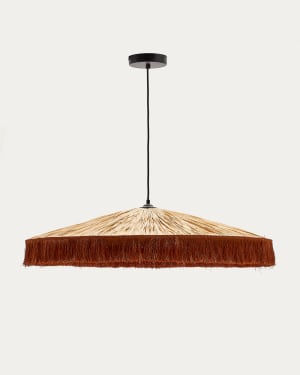 Pollensa ceiling lamp in natural raffia and terracotta fringes, Ø 75 cm