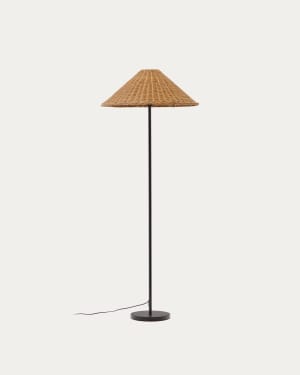 Urania floor lamp in rattan and metal with black painted finished