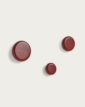 Nadue set of 3 solid beech wood wall hooks with a maroon finish