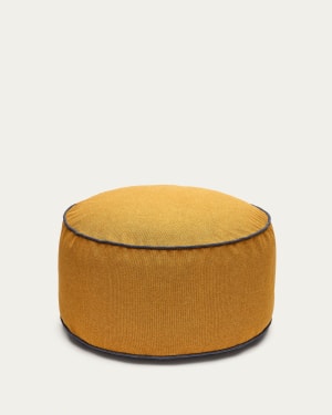 Viera pouffe in mustard with blue edges, Ø 60 cm