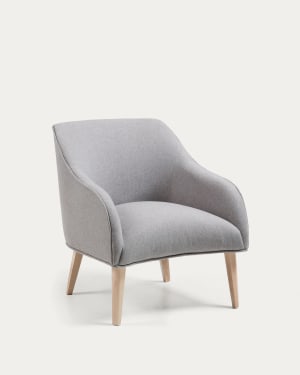 Bobly armchair in grey with wooden legs with natural finish FSC Mix Credit