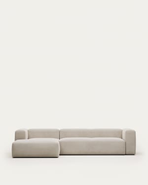 Blok 4-seater beige chenille left chaise longue sofa 330cm FSC Mix Credit