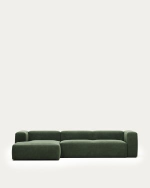 Blok 4 seater sofa with left hand chaise longue in green, 330 cm FSC Mix Credit FR