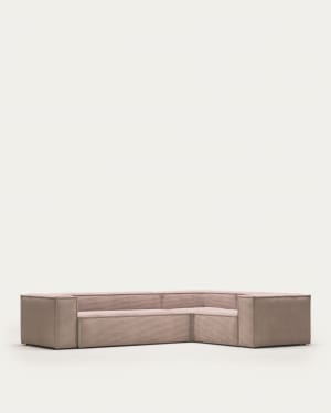 Blok 4 seater corner sofa in pink wide seam corduroy, 320 x 230 / 320 x 230 cm FR