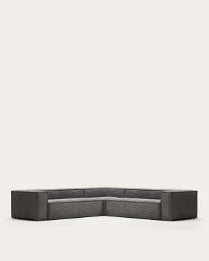 Blok 6 seater corner sofa in grey wide seam corduroy, 320 x 320 cm FSC Mix Credit