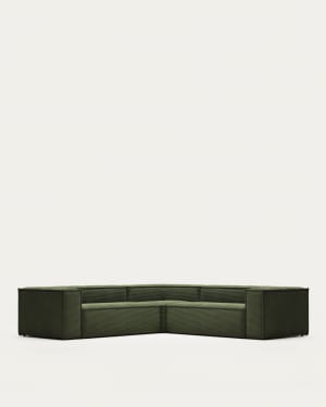 Blok 4 seater corner sofa in wide seam green corduroy, 290 x 290 cm FSC Mix Credit