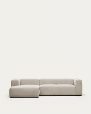 Blok 3-seater beige chenille left chaise longue sofa 300cm FSC Mix Credit