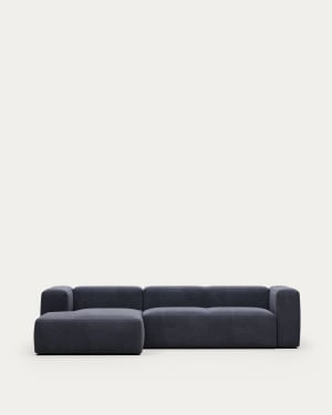 Blok 3 seater sofa with left side chaise longue in blue, 300 cm FSC Mix Credit FR