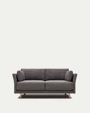 Gilma 2 seater sofa in grey wide seam corduroy with natural finish legs, 170 cm FR