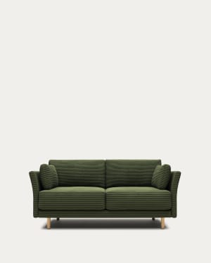 Gilma 2 seater sofa in green wide seam corduroy with natural finish legs, 170 cm FR