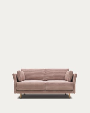 Gilma 2 seater sofa in pink wide seam corduroy with natural finish legs, 170 cm FR