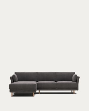 Gilma 3 seater sofa w/ left/right side chaise in grey and natural finish legs, 260 cm FR