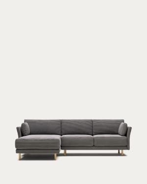 Gilma 3 seater sofa, left/right chaise, grey wide seam corduroy w/ natural legs, 260 cm FR
