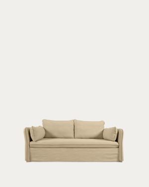 Tanit sofa bed in beige with natural finish solid beech wood legs, 210 cm FSC Mix Credit