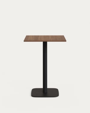 Dina high table in walnut finish melamine with metal leg in a painted black finish, 60x60x96 cm