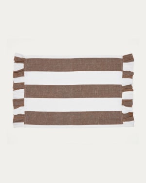 Maura set of 2 single cotton and linen tablecloths with white stripes and brown side ruffles