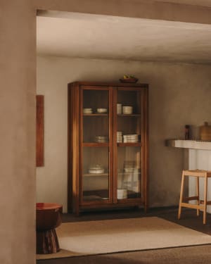 Βιτρίνα Sashi από μασίφ ξύλο τικ 110 x 40 εκ.