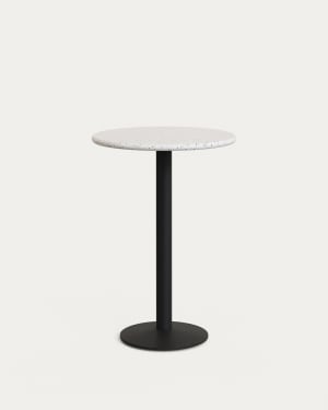 Saura round high bar table made of black metal with a white terrazzo top, 96 x Ø70 cm