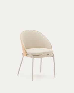 Sedia Eamy di pelle sintetica beige, impiallacciatura in frassino con finitura  naturale e