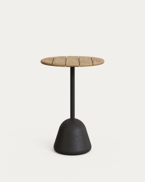 Saura high bar table black steel frame and natural finish acacia top, 95xØ70cm FSC 100%