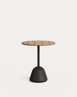 Saura table with acacia top, natural finish and black cement base Ø70x75 cm